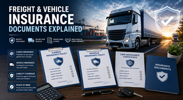 Vracht- en voertuigverzekeringsdocumenten met truckladingtransport en logistieke beschermingsconcepten in Europa